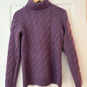 LL Bean | Plum Cable-Knit Wool & Cotton Turtleneck Sweater